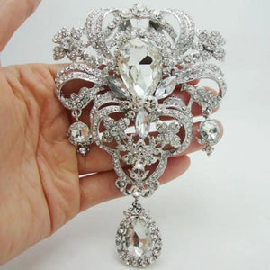 Silver Crystal Zircon Big Flower Pin Brooch for Women