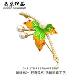 Pearl Flower Brooch, High-Grade Leaves, Colored Glaze, Retro Women's Pin