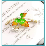 Pearl Flower Brooch, High-Grade Leaves, Colored Glaze, Retro Women's Pin