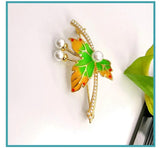 Pearl Flower Brooch, High-Grade Leaves, Colored Glaze, Retro Women's Pin