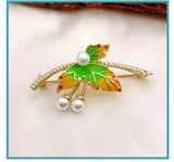 Pearl Flower Brooch, High-Grade Leaves, Colored Glaze, Retro Women's Pin