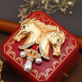 Morkopela Pearl Horse Heads Brooch Pins Women Jewelry Enamel Animal Rhinestone
