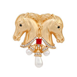 Morkopela Pearl Horse Heads Brooch Pins Women Jewelry Enamel Animal Rhinestone