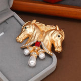 Morkopela Pearl Horse Heads Brooch Pins Women Jewelry Enamel Animal Rhinestone