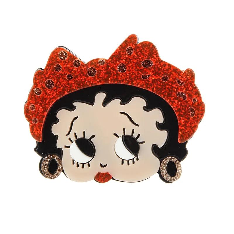 Girl Glitter Acrylic Brooches Cartoon Face Figure Resin Female Brooch Pins