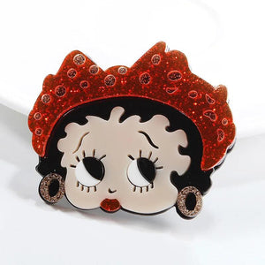 Girl Glitter Acrylic Brooches Cartoon Face Figure Resin Female Brooch Pins