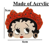 Girl Glitter Acrylic Brooches Cartoon Face Figure Resin Female Brooch Pins