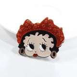 Girl Glitter Acrylic Brooches Cartoon Face Figure Resin Female Brooch Pins
