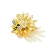 Sunflower Honeybee Brooch Pin with CZ Crystal for Women Girls