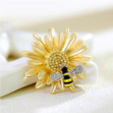 Sunflower Honeybee Brooch Pin with CZ Crystal for Women Girls