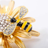 Sunflower Honeybee Brooch Pin with CZ Crystal for Women Girls