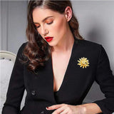 Sunflower Honeybee Brooch Pin with CZ Crystal for Women Girls