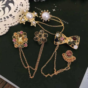 Vintage Tassel Bow Brooch Pin Pearl Rhinestone Coat Corsage