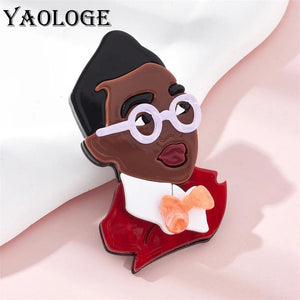Acrylic Gentleman Boy Glasses Brooches Figure Pins Jewelry Gift