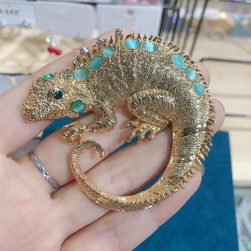 Rhinestone Lizard Brooch Chameleon Coat Pin Retro Accessories