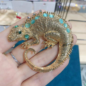 Rhinestone Lizard Brooch Chameleon Coat Pin Retro Accessories