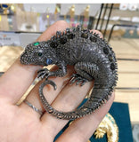 Rhinestone Lizard Brooch Chameleon Coat Pin Retro Accessories