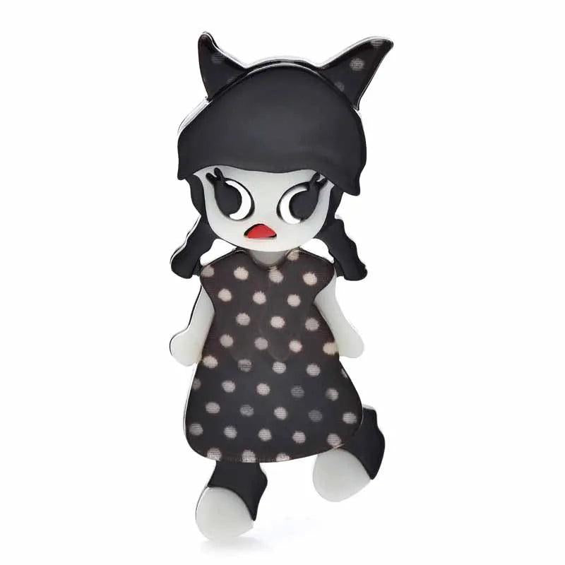 Acrylic Cartoon Girl Brooches Two Pigtails Figure Pins