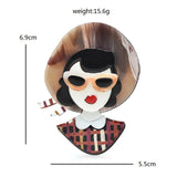 Acrylic Vacation Lady Brooches For Women Wear Hat Glasses Girl Figure Party Offi