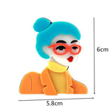 Modern Lady Figure Brooch Glasses Girl Pin