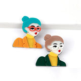 Modern Lady Figure Brooch Glasses Girl Pin