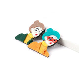 Modern Lady Figure Brooch Glasses Girl Pin