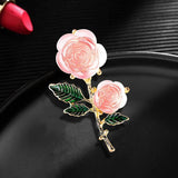 Pink Resin Rosa Flower Candy Brooch Green Leaves Jewelry for Women Girls