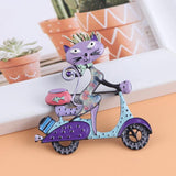 Hot Cat Women Brooches Enamel Cartoon Motorcycle Brooch Pin
