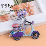 Hot Cat Women Brooches Enamel Cartoon Motorcycle Brooch Pin