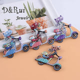 Hot Cat Women Brooches Enamel Cartoon Motorcycle Brooch Pin