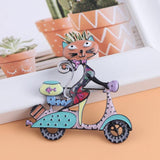 Hot Cat Women Brooches Enamel Cartoon Motorcycle Brooch Pin