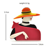 Acrylic Lady Brooch Pin Big Hat Girl Figure Office Party Brooch