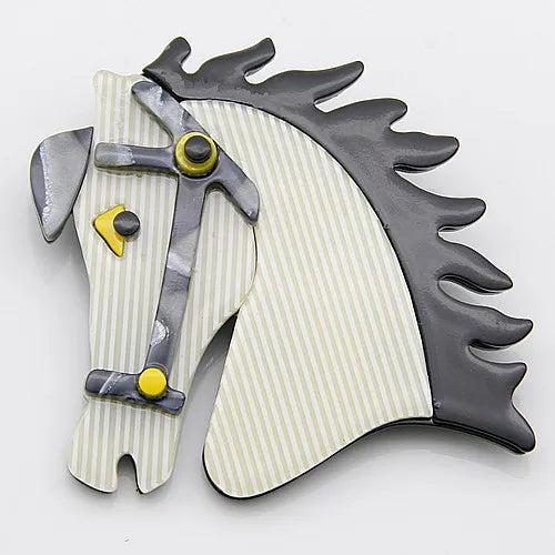 Acrylic Horse Animal Brooches Pins for Women Men Creative Jewelry