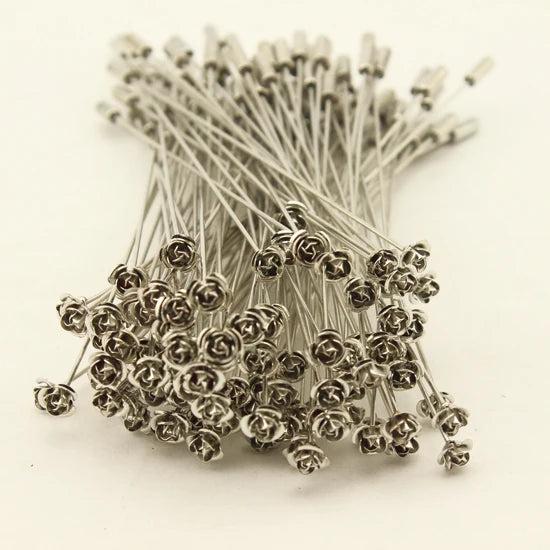 10pcs Rhodium Flower Head Brooch Pins DIY Jewelry F1776