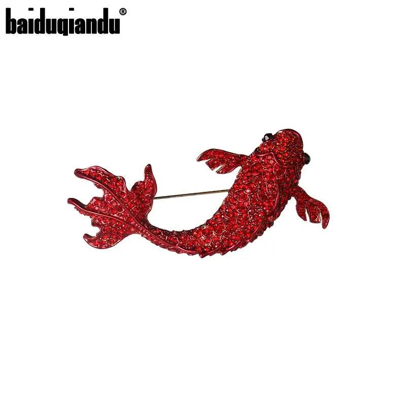 Red Rhinestones Pave Carp Fish Brooch Pin Women Dress Jewelry