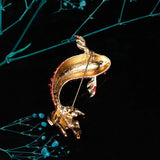 Red Rhinestones Pave Carp Fish Brooch Pin Women Dress Jewelry
