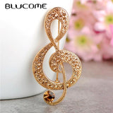 Vintage Music Note Rhinestone Brooch Lady Pin Gift