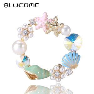 Starfish Conch Pearl Brooch Seaside Beach Pin Jewelry