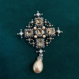Vintage Cross Brooch Pin Gray Crystal Metal Brooch Jewelry Women Gift