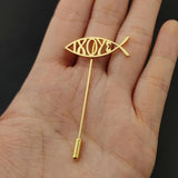 Christian Jesus Fish Vintage Brooch Religious Lapel Pin Stainless Steel Jewelry