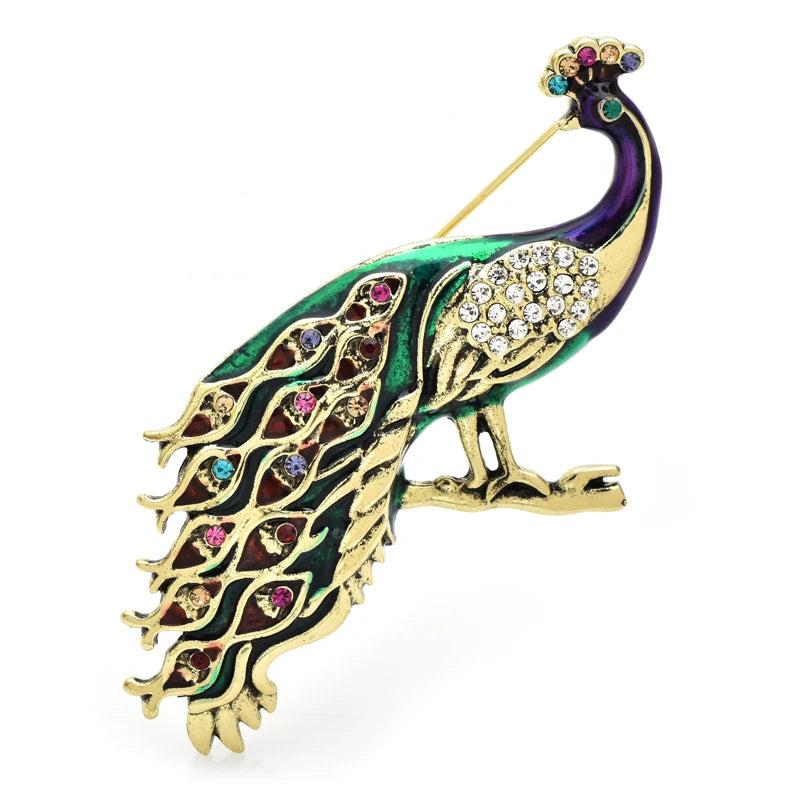 Vintage Peacock Brooch Enamel Big Bird Pin