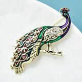 Vintage Peacock Brooch Enamel Big Bird Pin