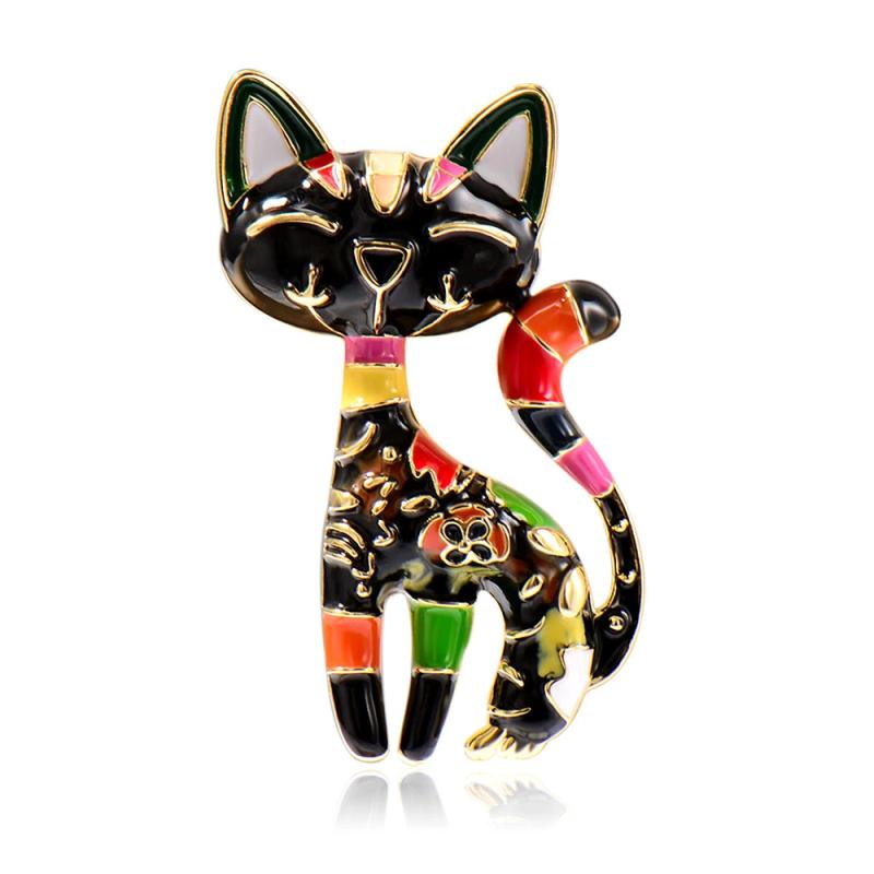 Colorful Cat Shape Enamal Animal Brooch for Women Kids