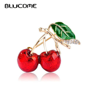 Red Enamel Brooches For Women Kids Cherry Brooch Corsage Small Bouquet
