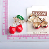 Red Enamel Brooches For Women Kids Cherry Brooch Corsage Small Bouquet