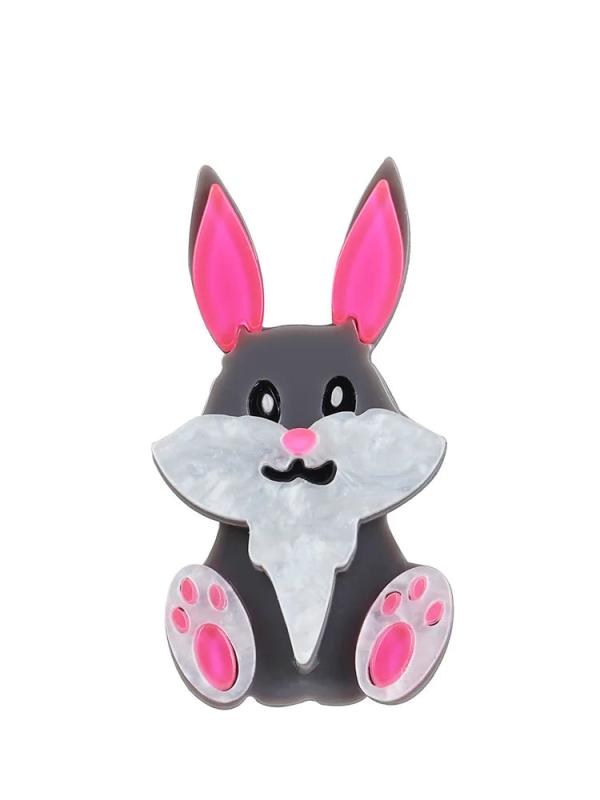 Pink Rabbit Acrylic Brooches Cartoon Animal Bunny Brooch Pins