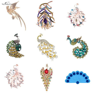 Crystal Peacock Animal Brooches for Women Enamel Big Bird Party Pin