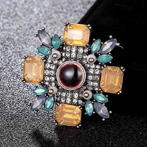 Vintage Flower Brooch Rhinestone Crystal Bouquet Pin