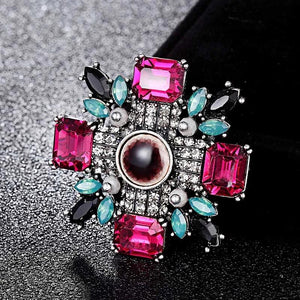 Vintage Flower Brooch Rhinestone Crystal Bouquet Pin