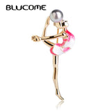 Gymnastics Girls Enamel Pearl Brooch Gold Metal